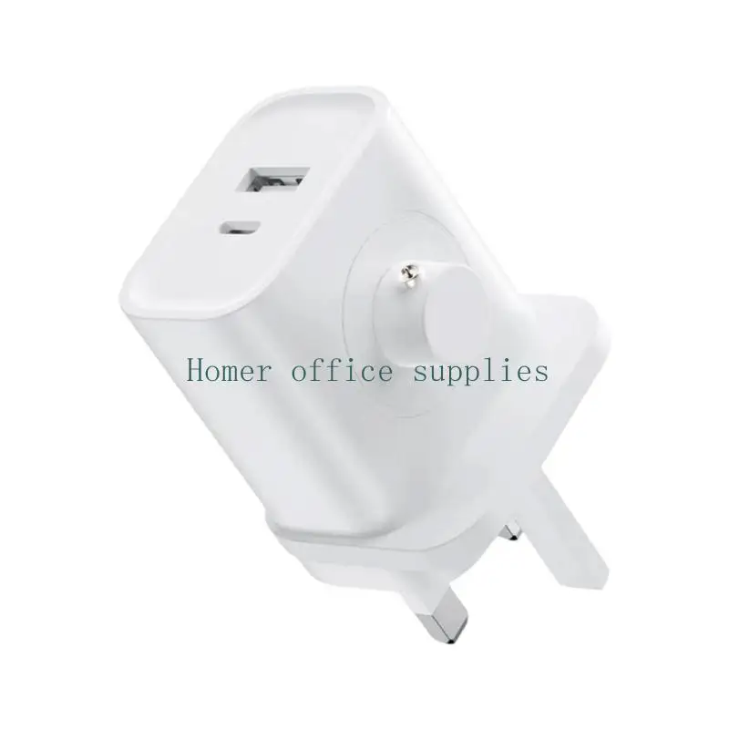 K43B Outlet Saving British 3-Pin Charger with Side Wearable Charging Position, 3 in 1 USB Type C and USB-A Wall Charger