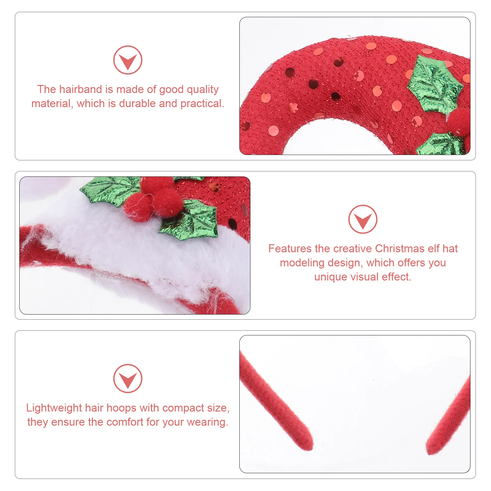 

1Pcs Red Christmas Headband Festive Xmas Hair Accessories for Family Friends Parties Costumes Photo Booth