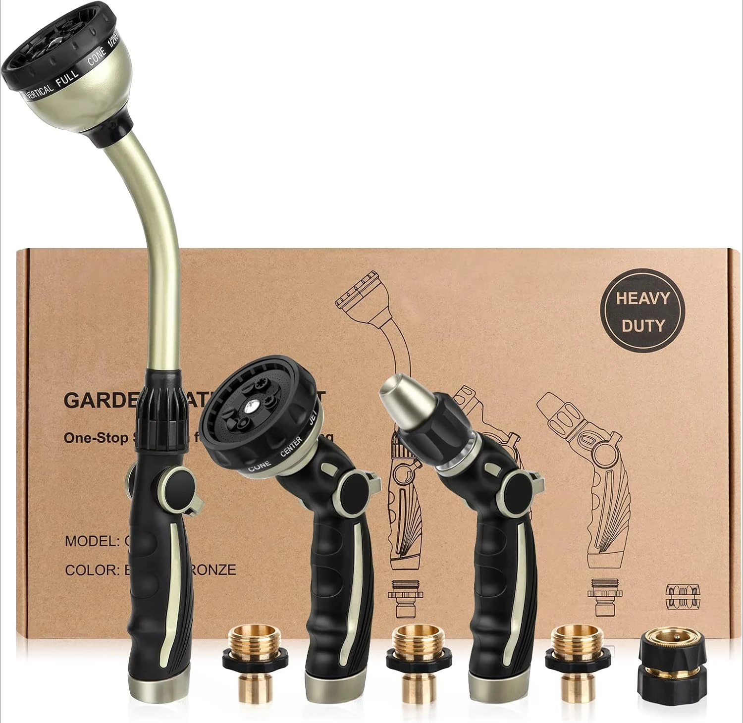 Garden Watering Combo, Heavy Duty Hose Sprayer | Metal Hose Wand | High Pressure Hose Nozzle, Thumb Flow Control, Quick C