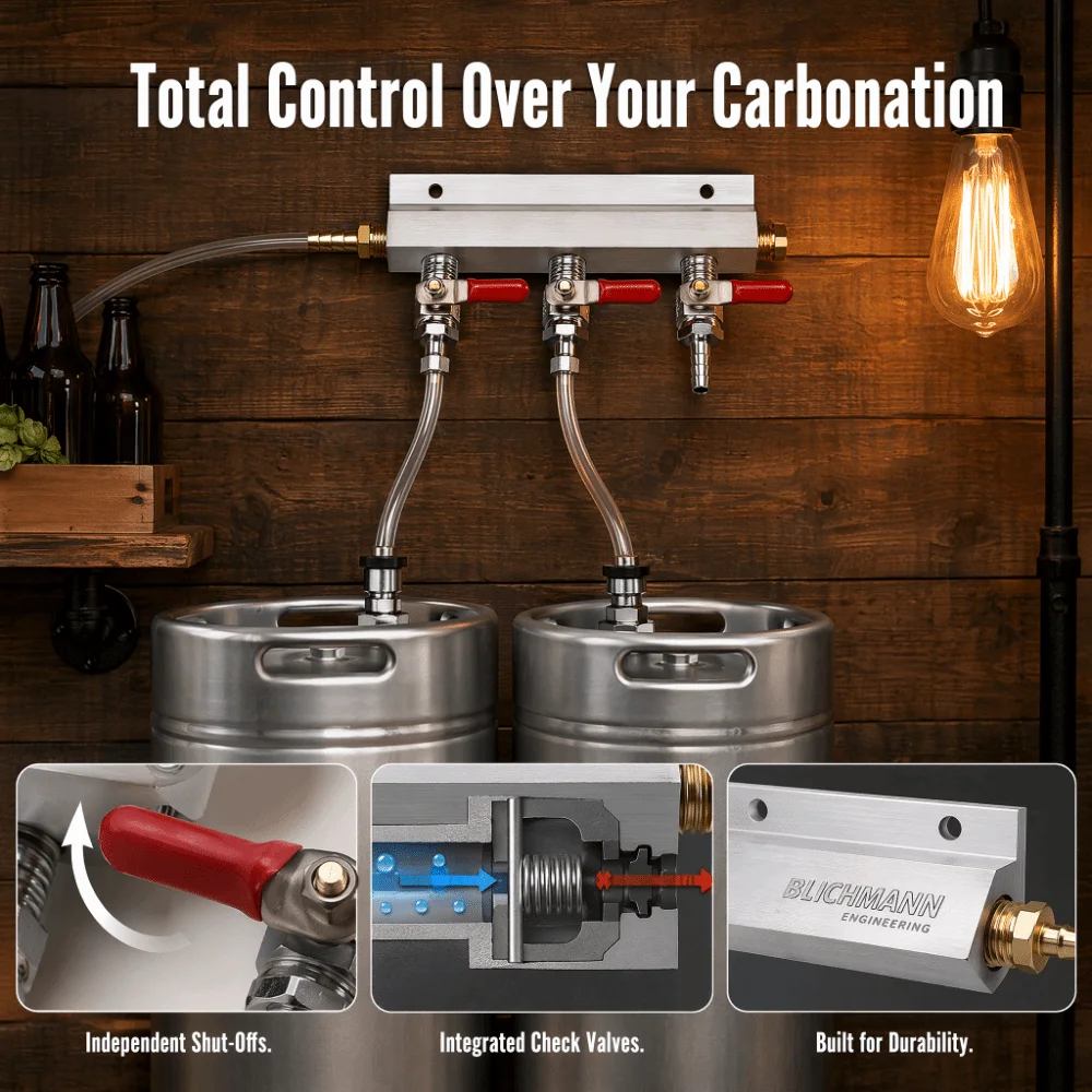

3 Way Beer Gas Distributor Integrated Check Valves Independent Shut Off Keg CO2 Splitter Beer Dispensing Manifold Beer Line
