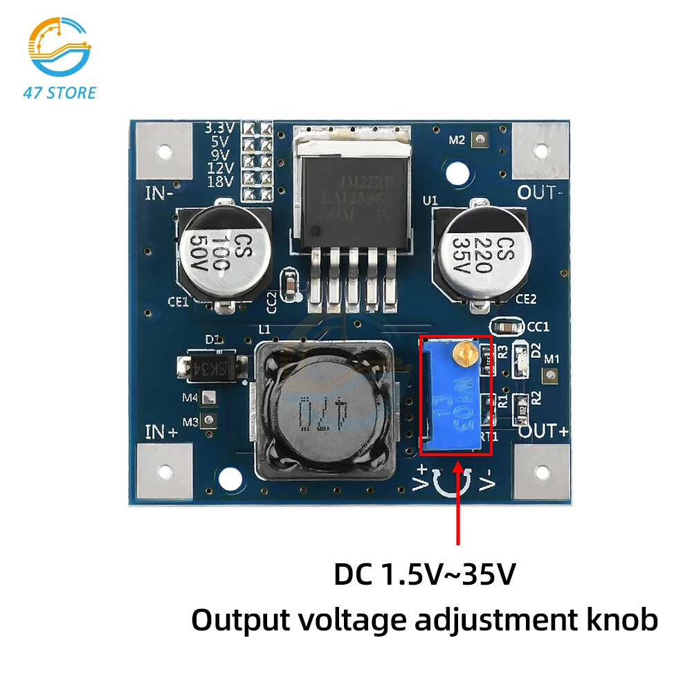 

LM2596 Step-Down Power Module DC 3-40V to 3.3V/5V/9V/12V/18V Adjustable Voltage DC 1.5-35V Durable Electronics Component