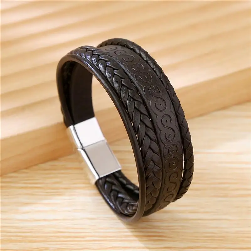 Jiayiqi Multilayer Mens Leather Bracelets Handmade Rope Vintage Armband Magnetic Clasp Fashion Jewelry Dropshipping