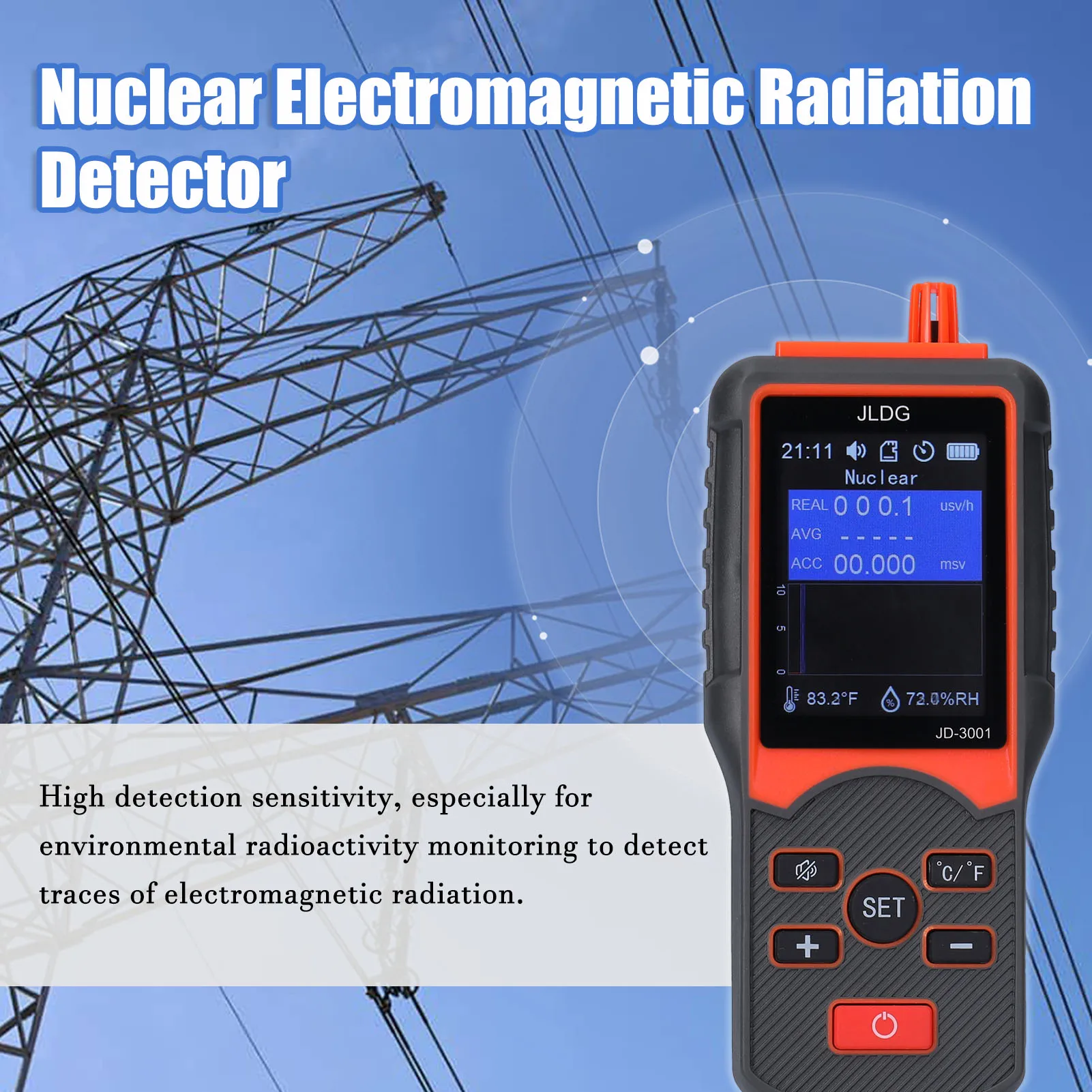 多機能ガイガーカウンターと電磁放射検出器、温度および湿度測定装置d、JD-3001