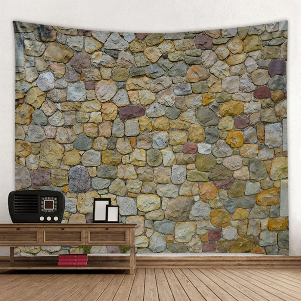 

3D stone wall, brick wall printing, tapestry wall stickers, hippie retro background wall hanging cloth, living room wall blanket