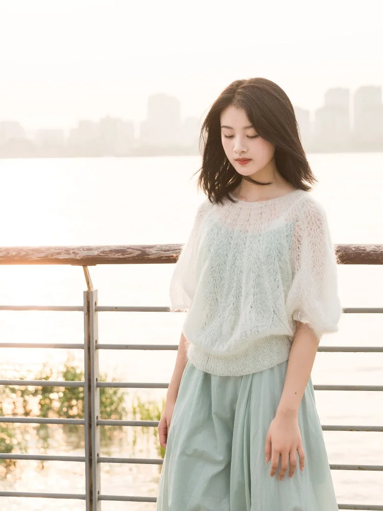 

Su Su Sister's Hand Knitted Bat Shirt DIY Wool Yarn Material Kit Mohair Crocheting Summer Fashion Accessories Handmade Crafts