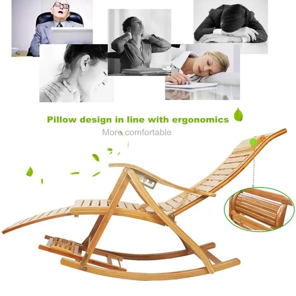 كرسي استلقاء للتشمس في الحديقة قابل للطي في الهواء الطلق، كرسي هزاز مريح من الخيزران قابل للتعديل #3