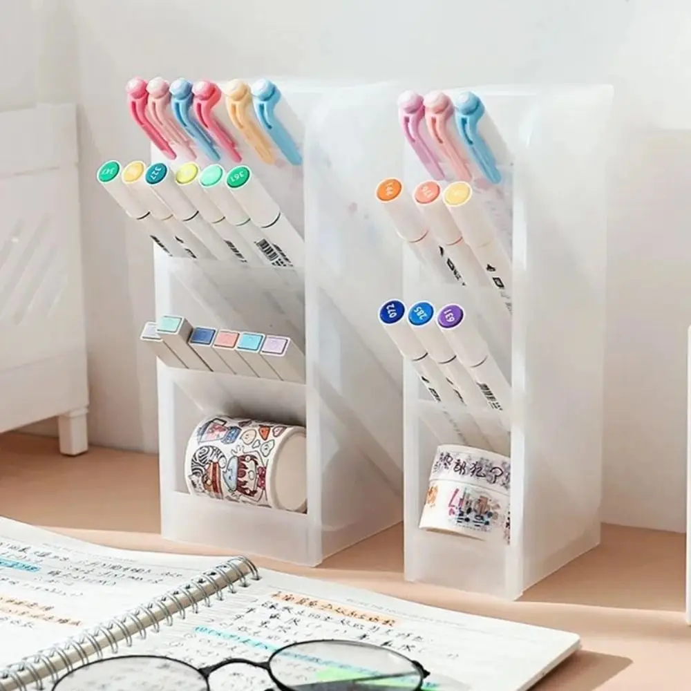 4 Grids Oblique Pen Holder Desk Stationery Storage Macaron Color Pen Storage Box INS Style Large Capacity Pencil Container