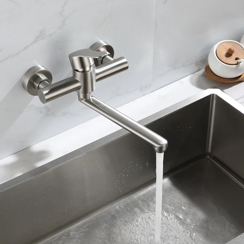 Kitchen Faucet Mixers Wall Mounted 304 Stainless Steel Mixer Tap Sink Faucet Hot Cold Water Mixer Mop Pool Tap Basin Faucet