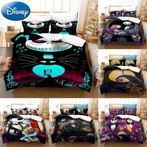 The Nightmare Before Christmas Oversized Bedding Set Jack and Sally Anime Harajuku 3D Print Full Queen King Bedclothes Bed Linen