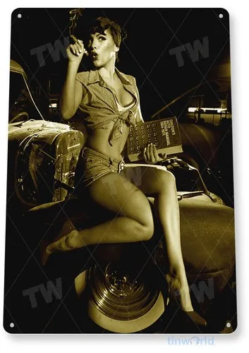 TIN SIGN Puff Puff Give Cigar Garage Auto Shop Pin-up Girl A157 --Tin Sign