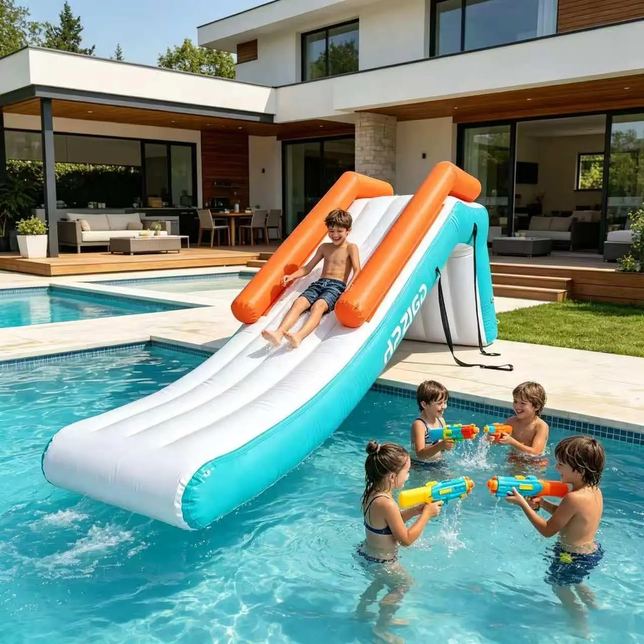 Portable Inflatable Pontoon Water Slide with Quick Setup, Summer Party Slide for Boat Docks, Lakes, and Pools