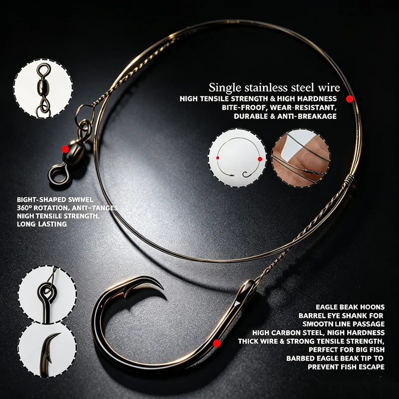 ZYZHE 1/3 Stück Meeresfisch-Angelhaken Monofilament 100/150LB Stahlschnur mit 6/0 # 8/0 # 10/0 # 80cm Angelhaken für Vorderlinie – Detail 4
