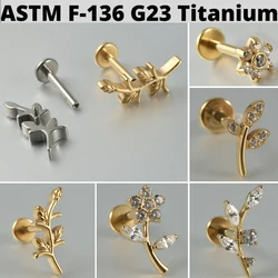 1PC Zircon&Opal G23 Solid Titanium Cartilage Earrings Stud 16G Internally Threaded Cz Cluster Helix Ear Tragus Piercing Jewelry