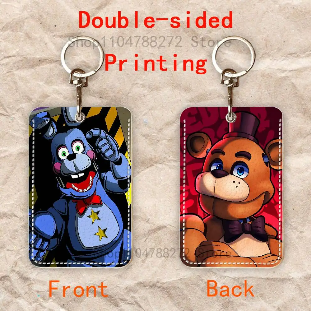 W-FNAFS Custom Access Card Case Leather Card Holder Keychain Key Ring Transportation Card Case Gifts