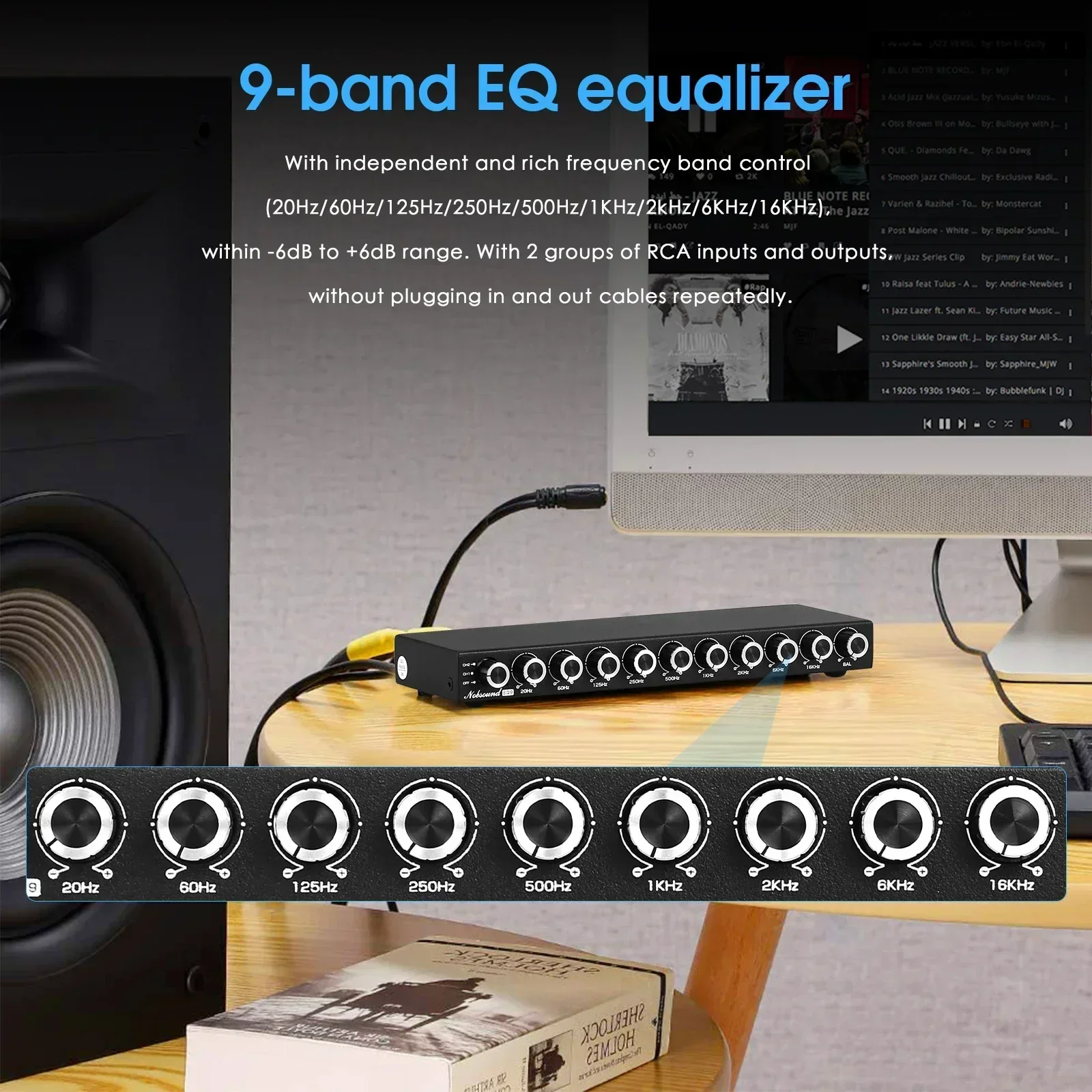 HiFi EQ9 9-Band Stereo EQ Preamp Analog Pre-Amplifier Equalizer Audio Processor for Home/Car