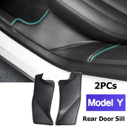 For Tesla Model Y Rear Door Sill Protective Pad Cover Guards Threshold Bumper Strip Sill Original Leather Anti Kick Pads