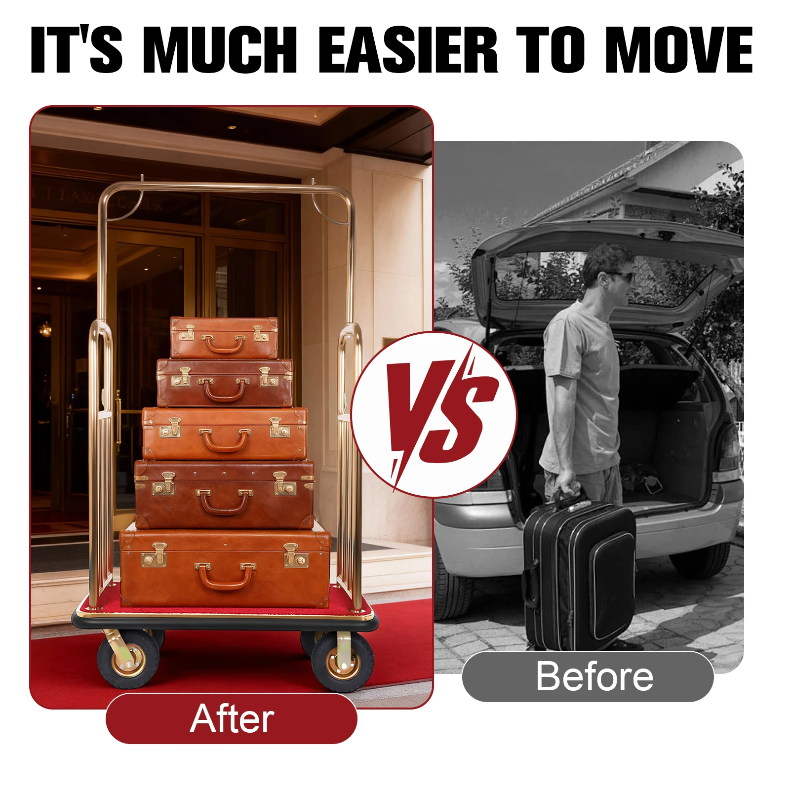 

Тележка для багажа в отель с 8-дюймовыми бесшумными резиновыми колесами, металлическая, с защитными бамперными планками для ковровых покрытий, для гостиничного бизнеса