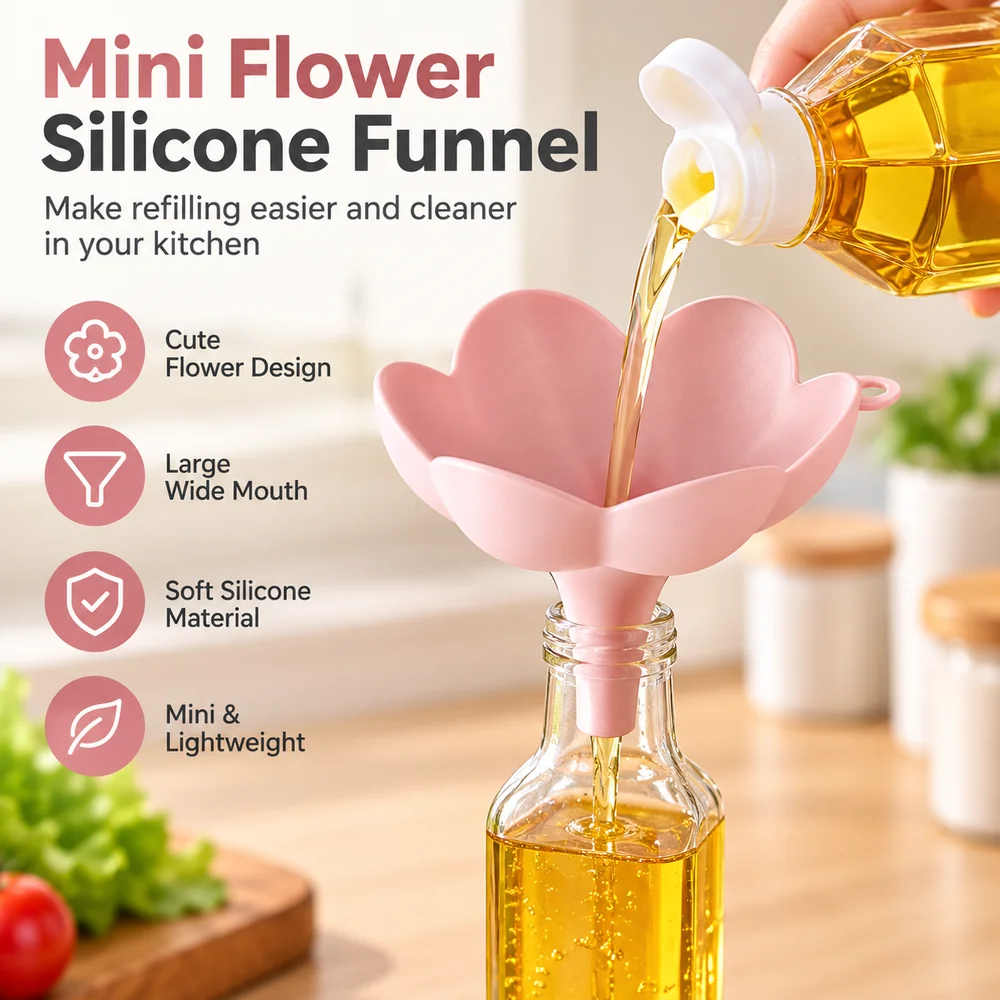 Silicone Kitchen Liquid Funnel Flower Shaped Liquid Refilling Oil Funnel Wide Mouth Oil Refilling Kitchen Tool Kitchen Use