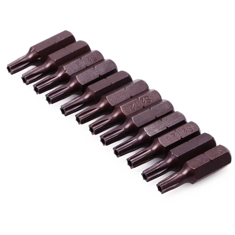 12Pcs T20 1/4" Hex Shank Magnetic Torx Security Screwdriver Bits With Hole 25mm Screwdriver Bits Drill Screwdriver Bits Long