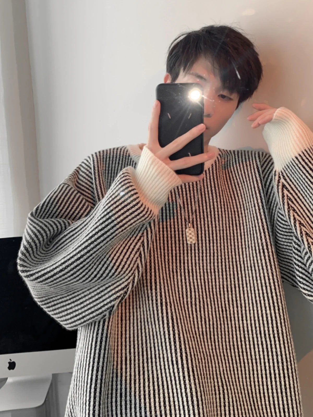 

Модный мужской круглый трикотаж Ne, свободный крой, полосатый цветной свитер Blo, винтажная верхняя одежда для пар