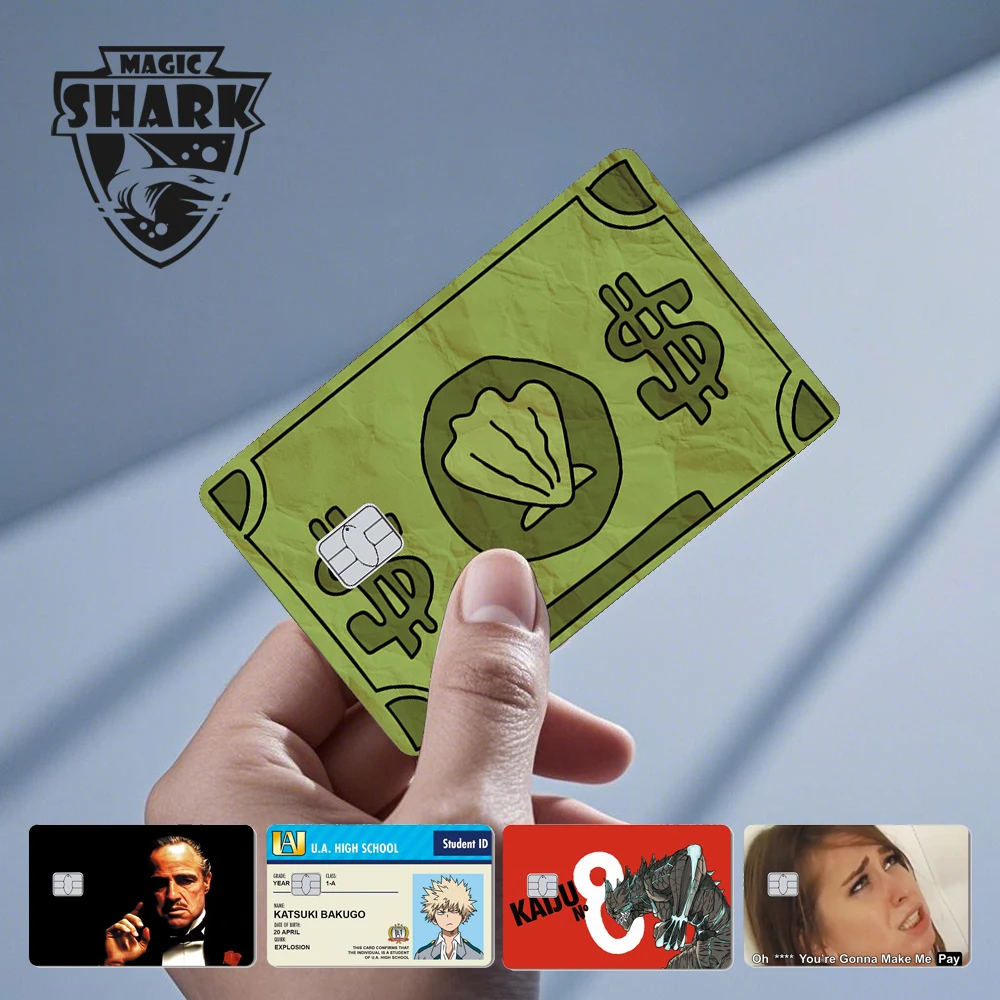 100 % Neuankömmling Conch Money Bow Anime Speend or Save Meme Kreditkartenfolie Debitkarte Aufkleber Haut