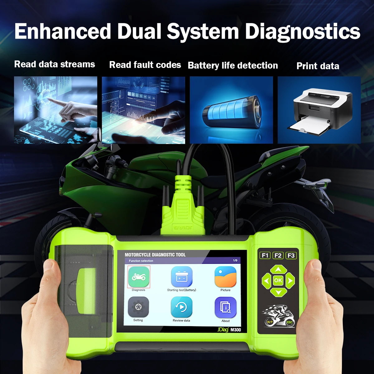 New JDiag M300 Full Motorcycle Diagnostic Scanner Helps the Technician to Diagnose Problems and Make Repairs Faster M100PRO M200