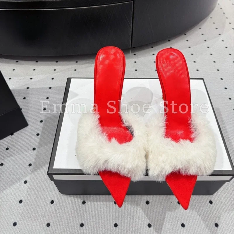 المرأة مثير ليوبارد طباعة خنجر كعب النعال مصمم فو الفراء تقليم أشار تو الصنادل الصيف أنيق فستان الحفلات الأحذية #6