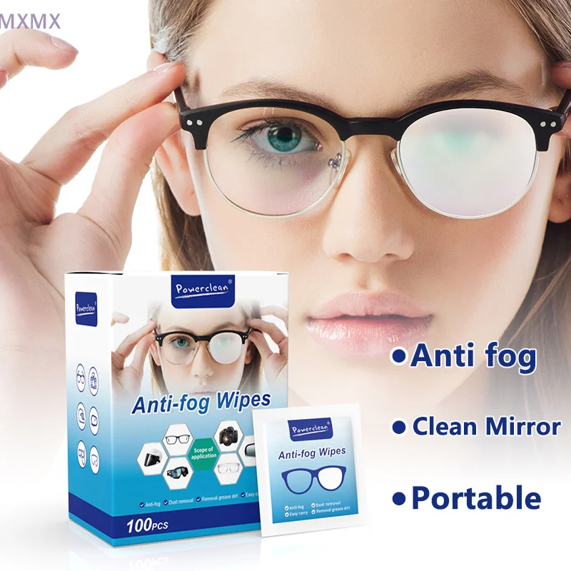 100Pcs/Box Glasses Cleaner Wet Wipe Disposable Anti Fog Misting Dust Remover Cleaning Lens Wipes Sunglasses Phone Screen