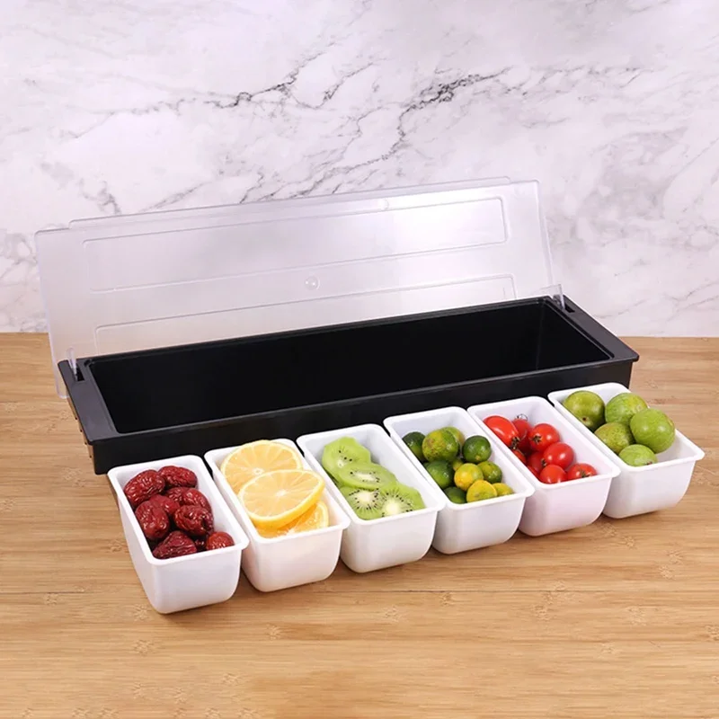 

Kitchen 5 Compartment Seasoning Case Bar Condiment Box Holder Bar Drinks Fruit Garnish Cocktail Decorative Box Ktv Fruit Box