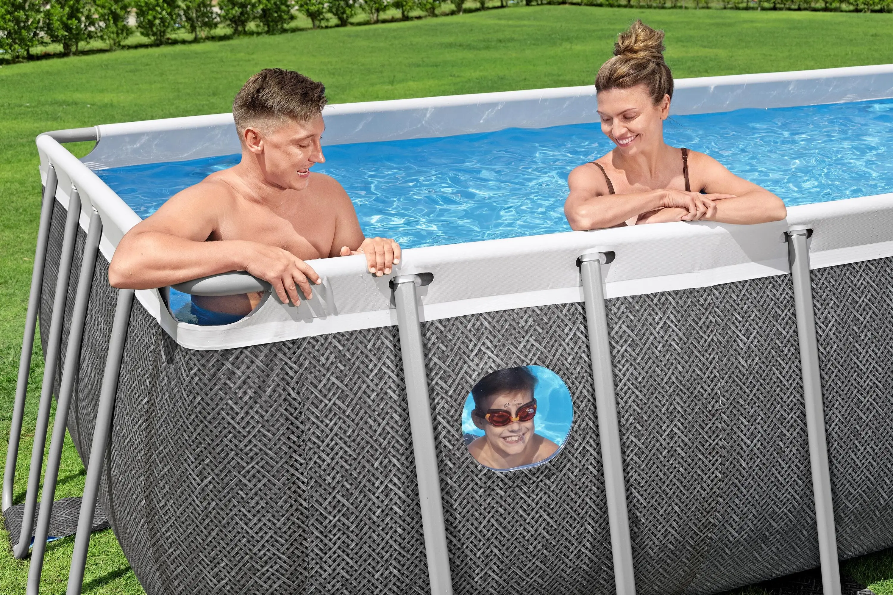 561KM Steel Pro MA Splashview Rectangular Above Ground Swimming Pool Set 488x244x122cm, Steel Frame Pool with Filter