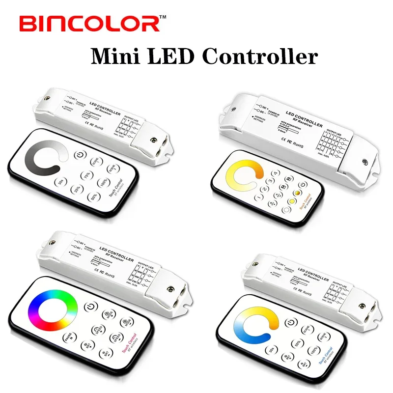 

Mini LED Strip Light Controller Single color/CCT/RGB/CW NW WW dimmer Receiver DC12V-24V and T1/T2/T3/T5 Wireless Remote