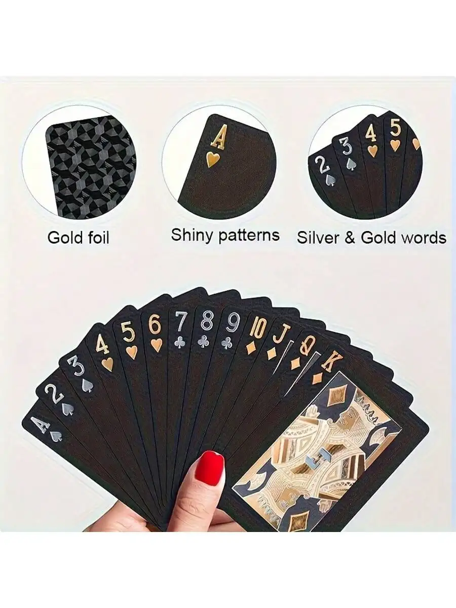 

Waterproof Black Playing Cards With Golden Spade Design - Durable Plastic Playing Cards, Packed In A Protective Box, Perfect For