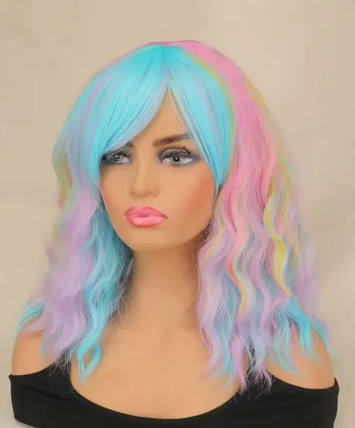 Short Wavy Curly Short Colorful Wigs For Women Fashion Rainbow Women Cosplay Halloween Wig Party