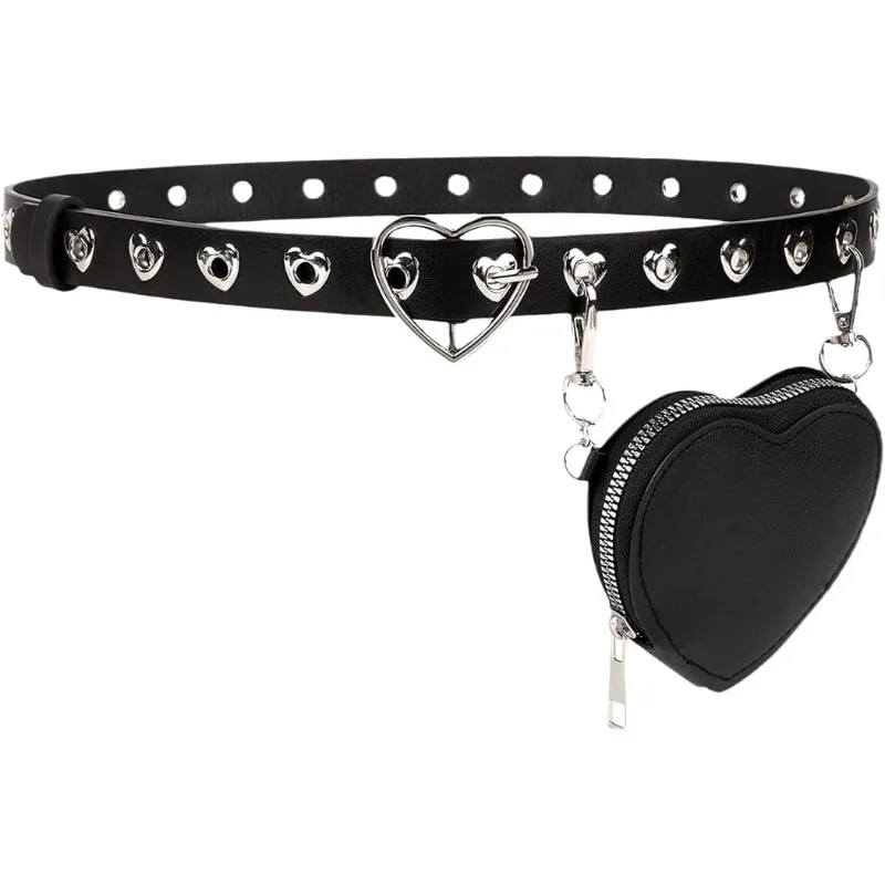 2025년 신상 Y2K 미니 체인 하트 벨트 허리 팩 - 조절 가능한 금속 버클, 여성용 고딕 허리띠