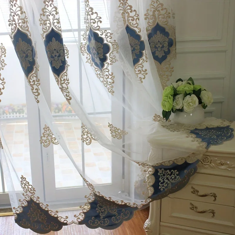 1pc Boho Embroidered Gauze Curtain Sun Protection and Breathable Living Room and Bedroom Decor