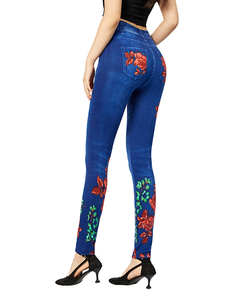 VISNXGI-pantalones de mezclilla falsos para mujer, Jeggings sexys con estampado Floral en la parte delantera y trasera, pantalones vaqueros de