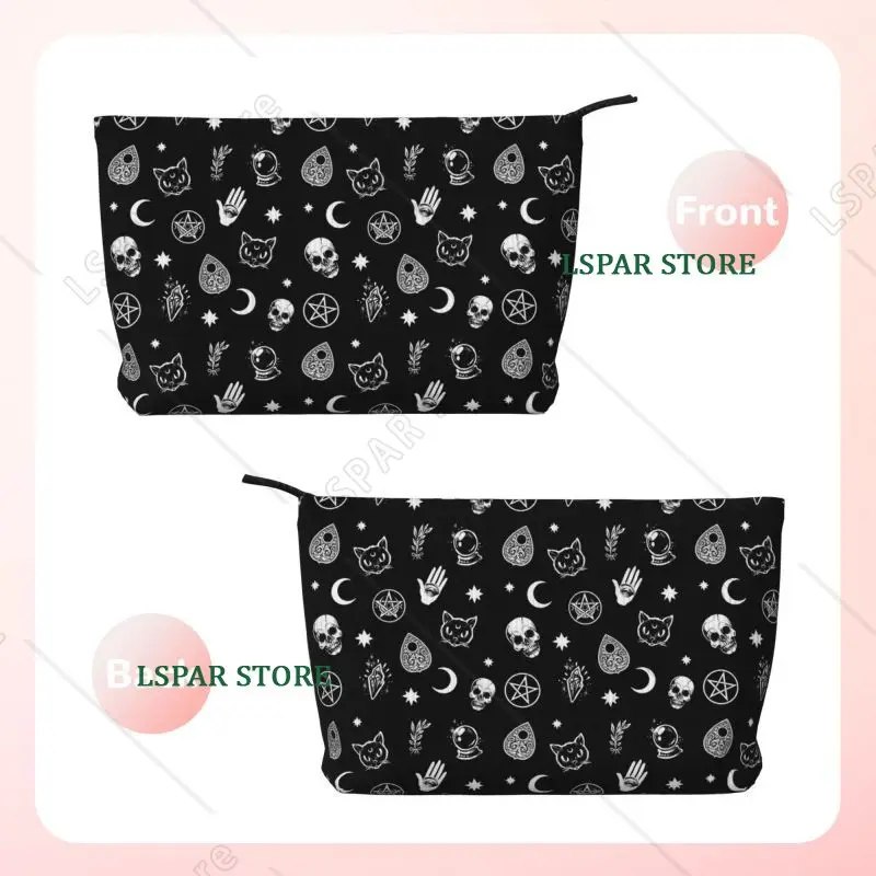 Halloween Makeup Bag Gothic Skull Cat Large Capacity Portable Toiletry Bags with Lined Goth Zipped Cosmetic Bag Pouch for Women