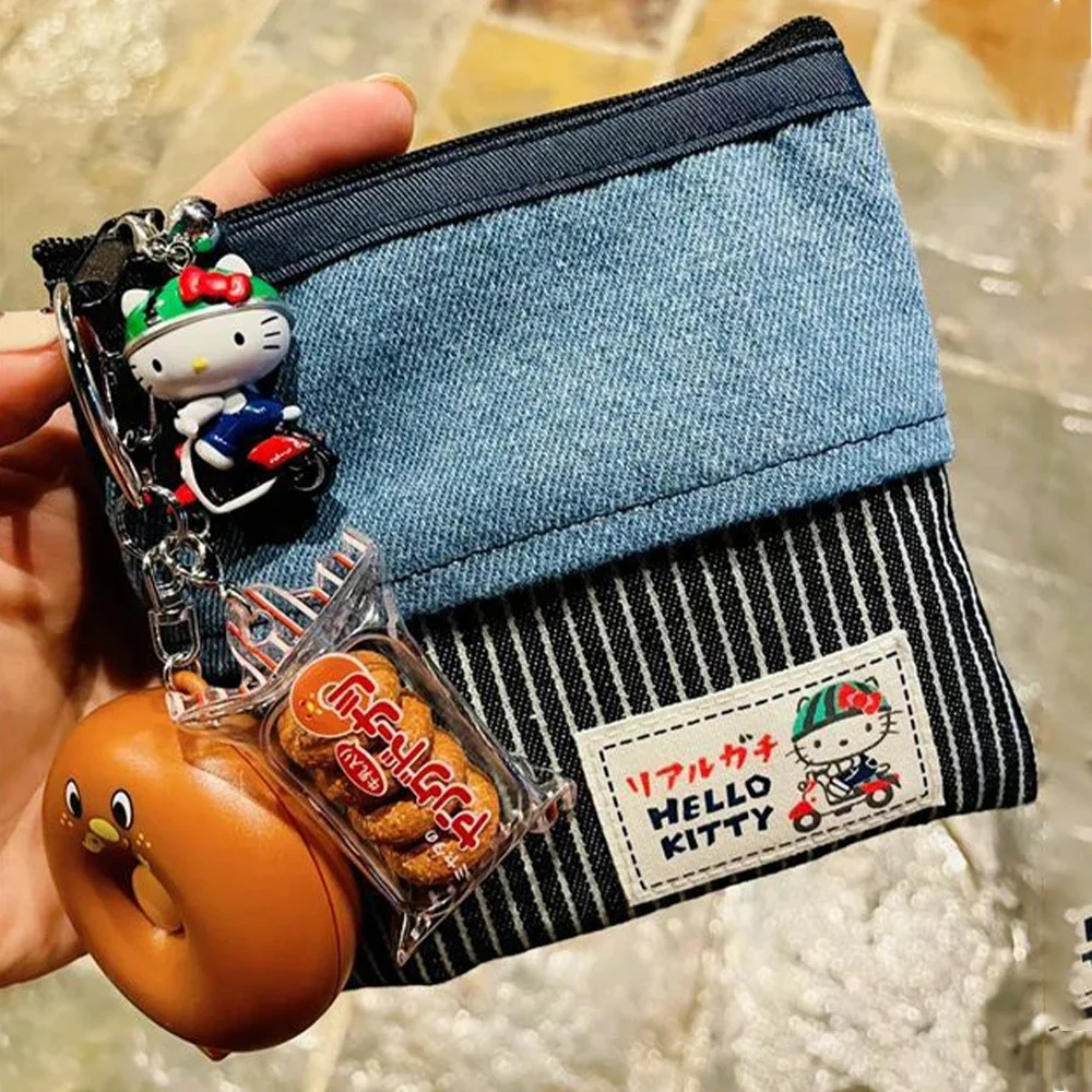 Hello Kitty Coin Bag Kawaii Sanrio Denim Storagebag Anime Lipstick Headphone Bag Portable Retro Versatile Storage Bags Gift