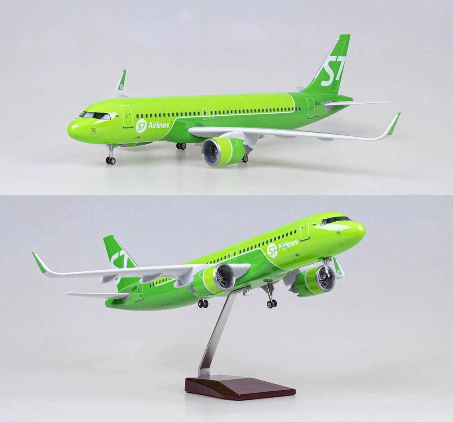 1/80 Scale Plane Model Siberia S7 Airlines A320 NEO Resin Light & Wheel Landing Gear Souvenir Hobby Collection Gift