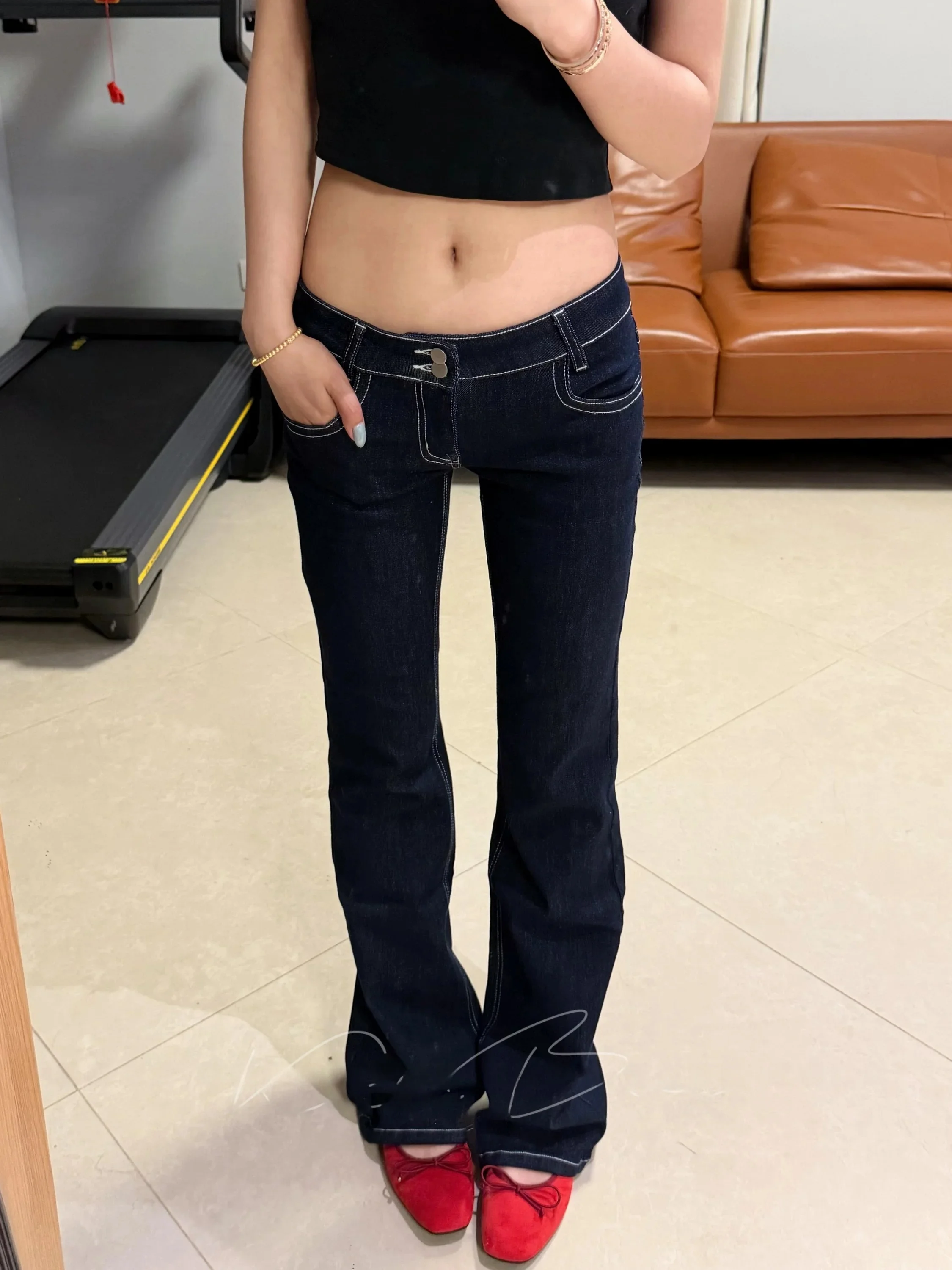 Low Waist Flared Jeans Women's Slim Fit Summer Long Pants Four-Sided Elastic Design High Intelligence Sensation Buttocks Enha...
