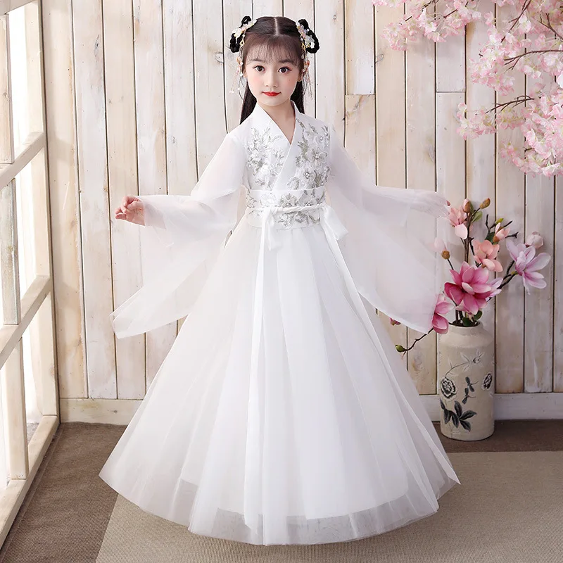 Chinese Style Flowy Hanfu Dress Girls Wide Sleeve Super Fairy Ancient Costume Summer Gown