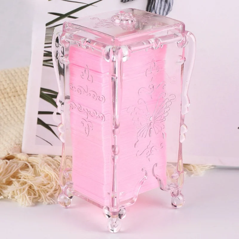 Nail Storage Box Clear Pink Butterfly Acrylic Nail Wipes Cotton Pad Container Makeup Manicure Organizer Holder Nails Tool new