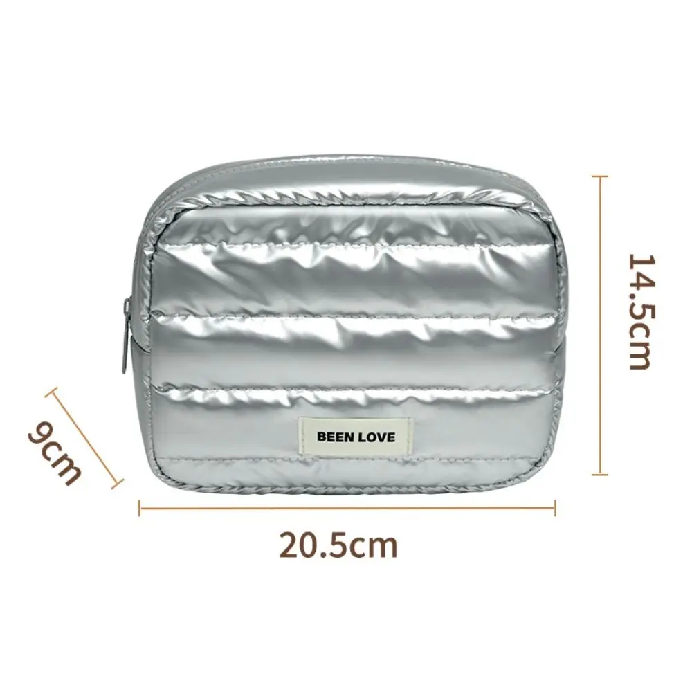 Portable Down Puffy Makeup Bag Large Capacity Solid Color Travel Quilted Toiletry Bag Zipper Fluffy Skincare Storage Bag