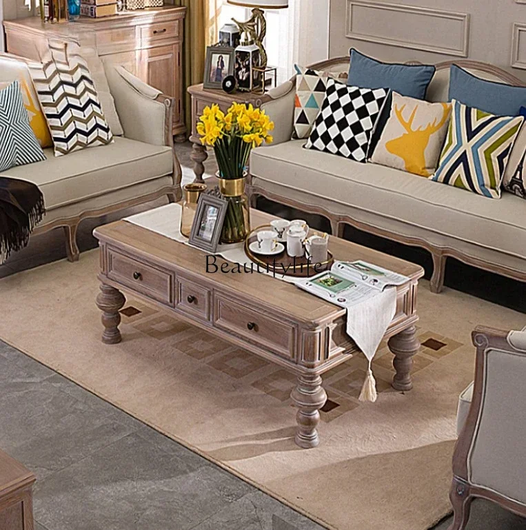 NEW American retro solid wood coffee table rectangular postmodern old TV cabinet coffee table