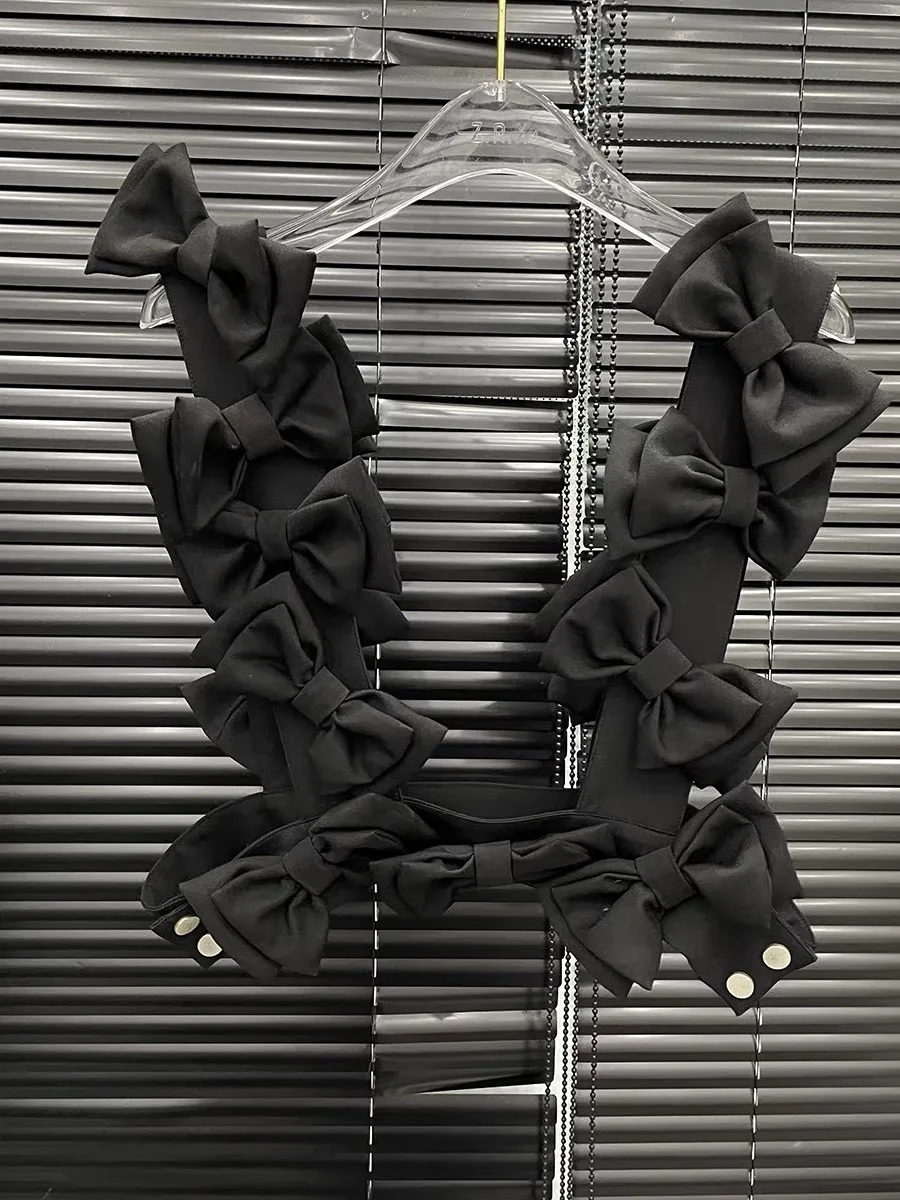 

Chic Knot Decorative Vest Women's Design up Sle Layered Hollow out Top ort Pure Color Commute