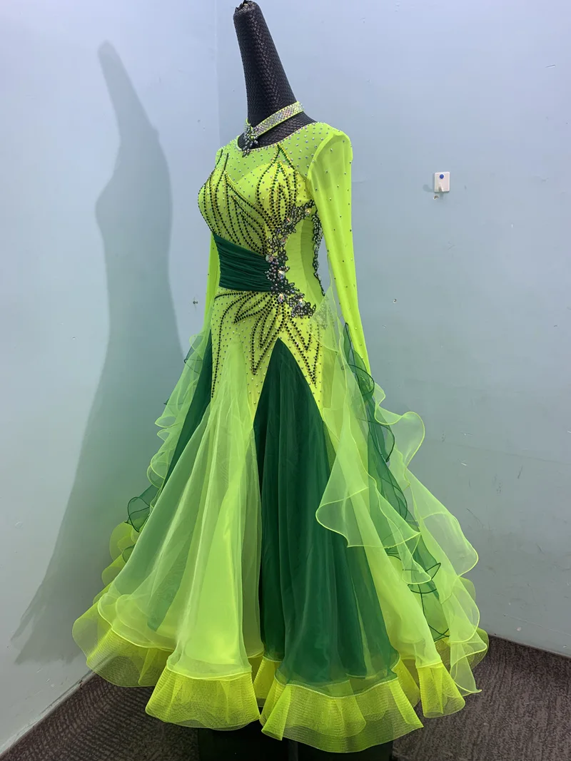 Standard Dance Dress for Competition Ballroom Dance Dress ballroom gown  Waltz dance dress Stage costume  green