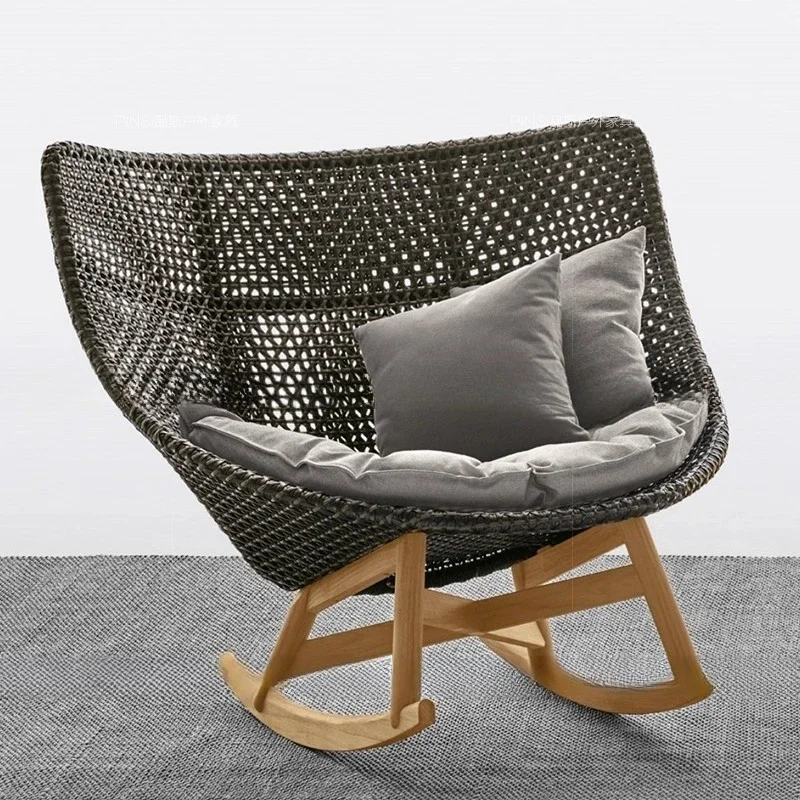 Outdoor indoor rattan chair rocking chair home recliner lounge solid wood adult lazy rocking chair adult