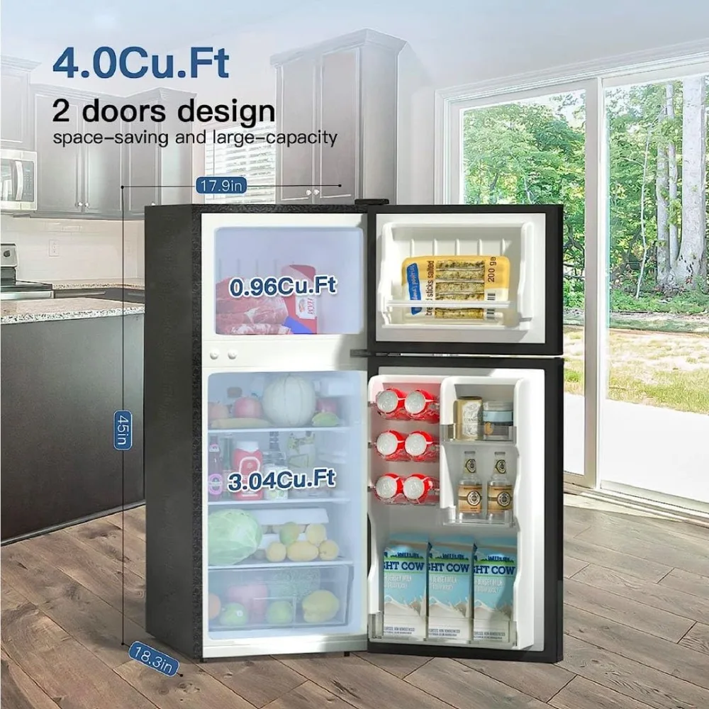 Small Refrigerator with Freezer, Small Fridge with Top Freezer, for Apartment, Bedroom, Dorm, and Office, Double Door