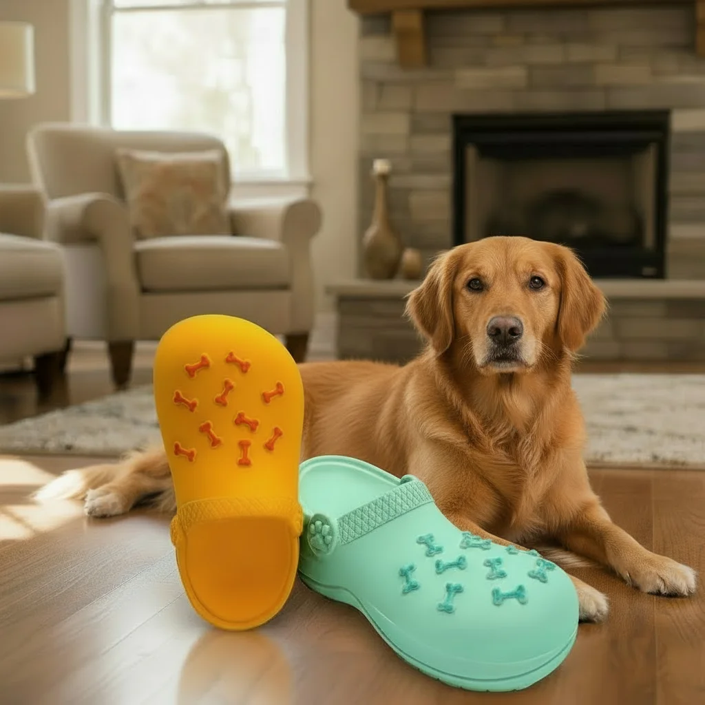 Durable Rubber Slippers-Shaped Chew Toy, Teeth Cleaning & Training, Indoor/Outdoor Play for Small, Medium, Large Dogs & Puppies 6