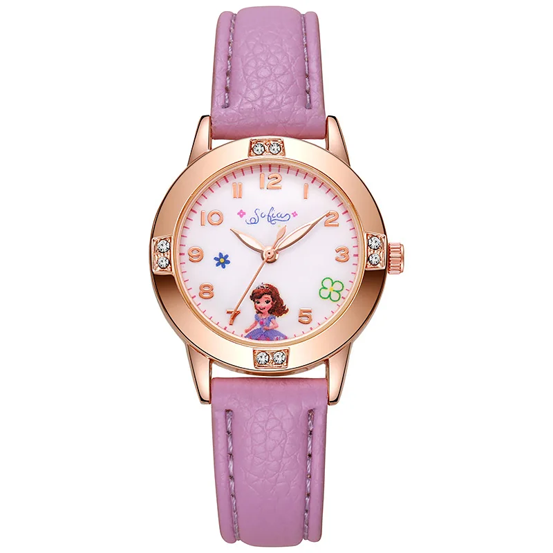 Disney Children's Watches Kids Boys Girls Cute Cartoon Sofia Princess Aisha Diamond Wristwatch Student Quartz Watch Gift